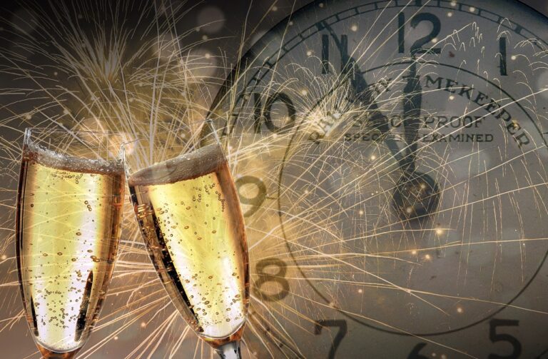 New Years Clock and Champagne Glasses